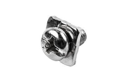 [E] น็อตยึดสายไฟ สแตนเลสชุบนิกเกิ้ล M5x8 mm พร้อมแหวนทรงสี่เหลี่ยม ขนาด 10x10 mm